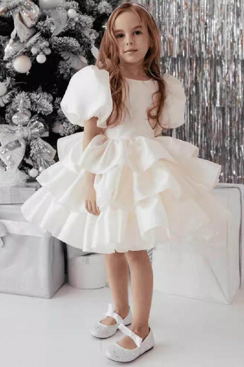Ball Gown Scoop Neck Puff Sleeves Mini Organza Flower Girl Dresses 793950591528 - COCOMELODY